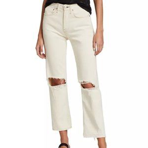 Rag & Bone Maya High-Rise Distressed Straight Jeans - Ecru
